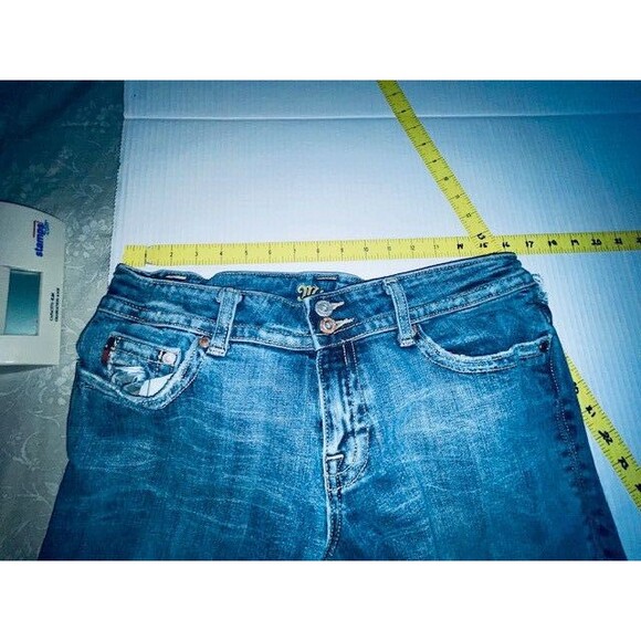 Miss Me Jeans Women's Sz 31 Blue Camo Denim Boot Cut Embellished Distressed Flap - Picture 6 of 16